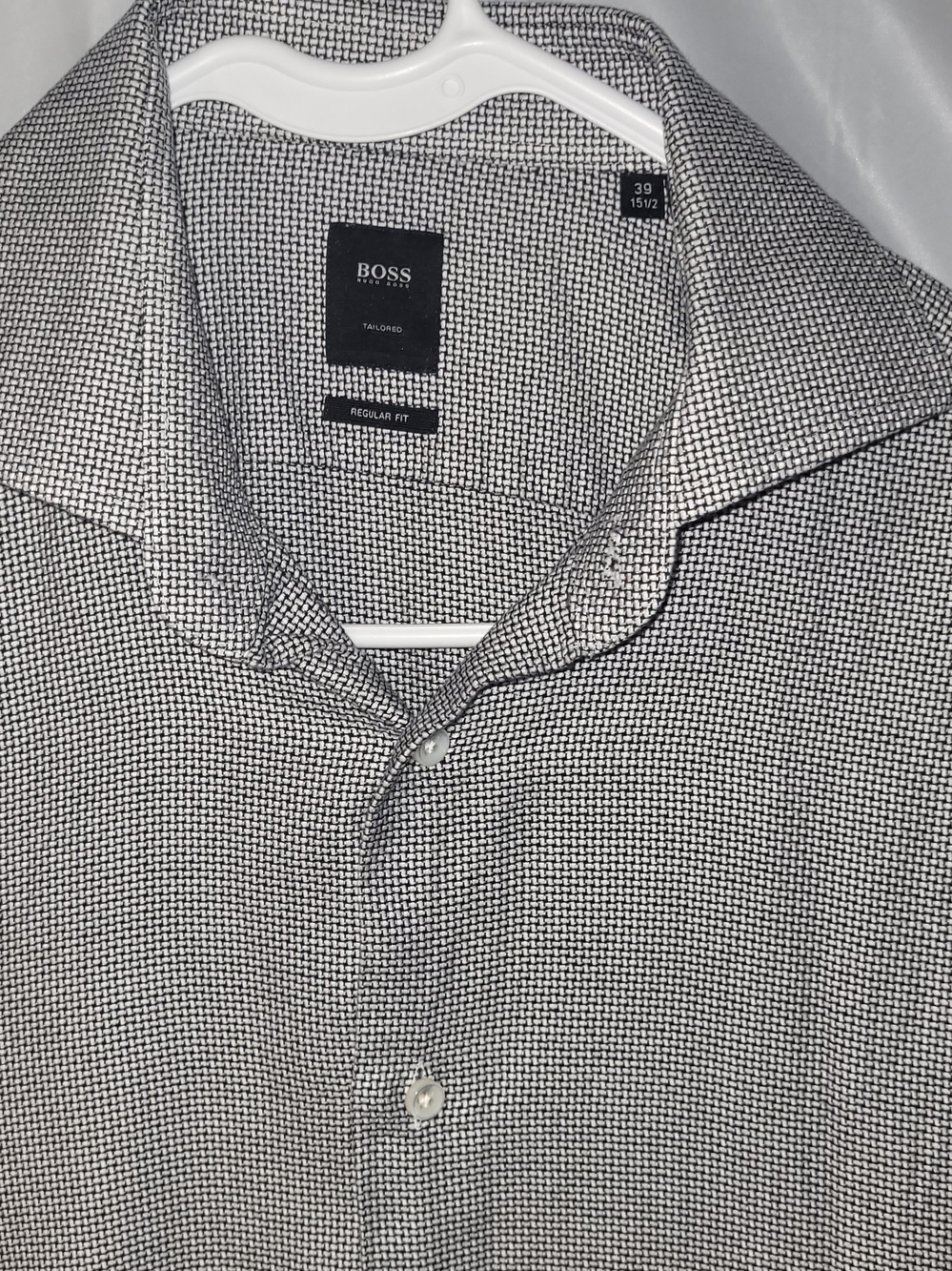 Boss Men's Black & White Micro-Pattern Dress Shirt Size 15 1/2